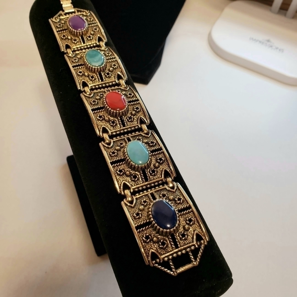 UPDATED AD Sarah Coventry Vintage 60's Bracelet Links Stones - Picture 2 of 16